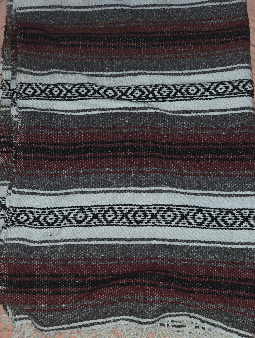Cuamatzi | Authentic Mexican Textile Blanket Throw 50X74 Blk White Gray Magenta